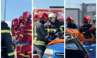 Scene ca într-un dezastru real pe A3, în Cluj. Planul Roșu activat după un accident simulat cu 14 victime și o autocisternă cu acid azotic