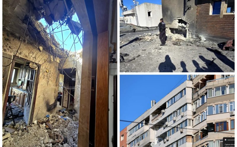 Imagini apocaliptice de la locul unde o dronă rusească s-a prăbușit peste un bloc din Galați