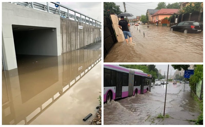 Ploaia torențială a făcut ravagii în Cluj-Napoca și Florești: Străzi transformate în râuri, garaje și subsoluri inundate