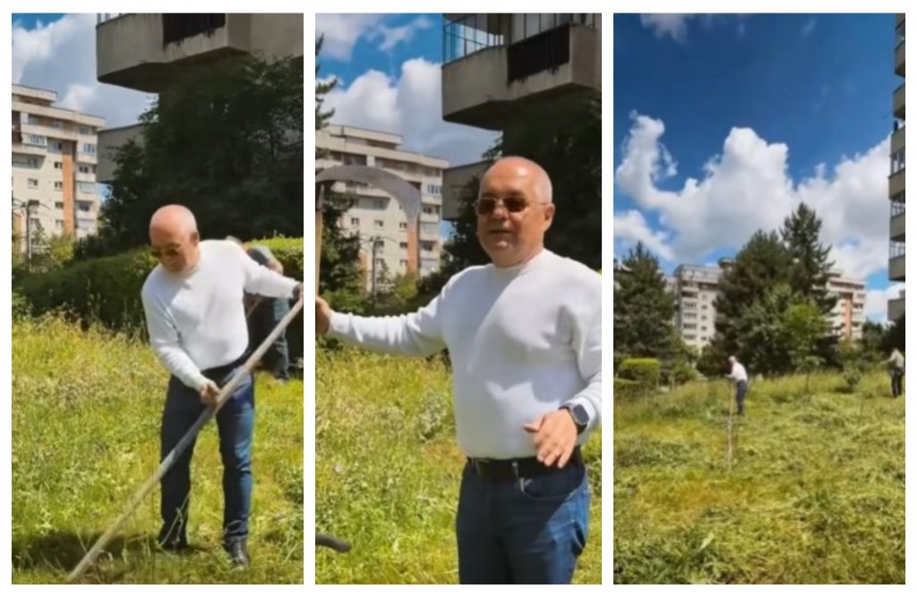 Emil Boc a ieșit la cosit printre blocuri și pune la bătaie 1 milion de lei pentru cei mai gospodari clujeni