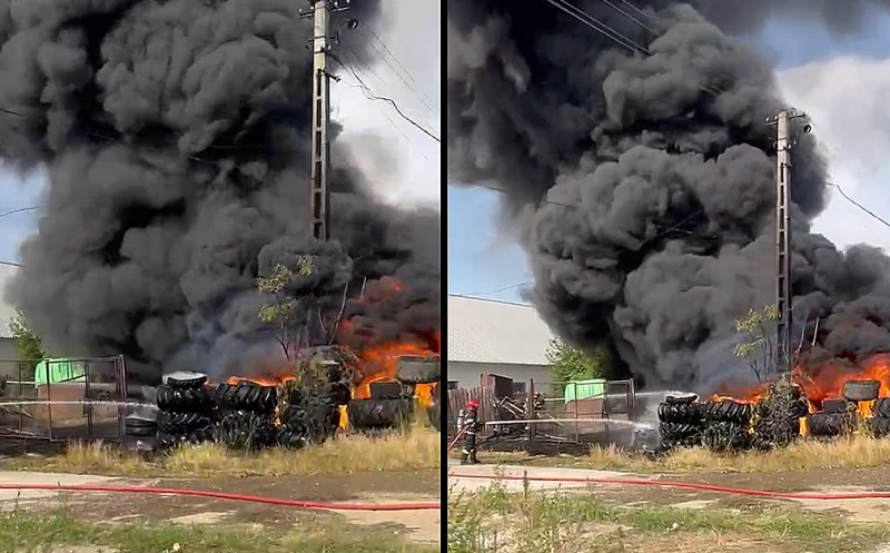 Cauza incendiului din județul Cluj în care au ars numeroase cauciucuri / Degajări uriașe de fum TOXIC
