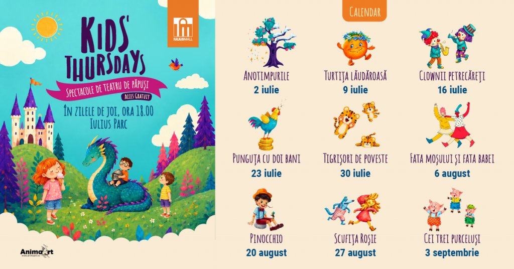 Vara aceasta, la Iulius Mall Cluj: spectacole gratuite de teatru de păpuși în fiecare joi pentru cei mici
