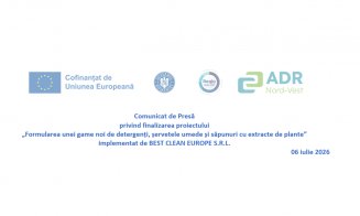 Comunicat de Presă: Finalizarea proiectului „Formularea unei game noi de detergenți, șervetele umede și săpunuri cu extracte de plante” implementat de BEST CLEAN EUROPE S.R.L.