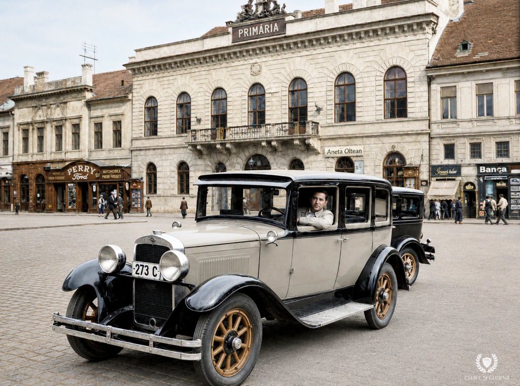 Piața Unirii în anii 1920. Imagine rară cu un automobil în centrul Clujului