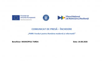 Comunicat de presă: Finalizare proiect „RENOVAREA ENERGETICĂ APROFUNDATĂ A CLĂDIRII ȘCOLII GIMNAZIALE ANDREI ȘAGUNA, MUNICIPIUL TURDA”
