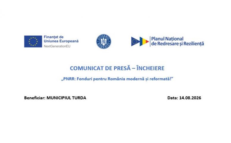 Comunicat de presă: Finalizare proiect „RENOVAREA ENERGETICĂ APROFUNDATĂ A SĂLILOR DE SPORT ALE UNOR INSTITUȚII DE ÎNVĂȚĂMÂNT DIN MUNICIPIUL TURDA”