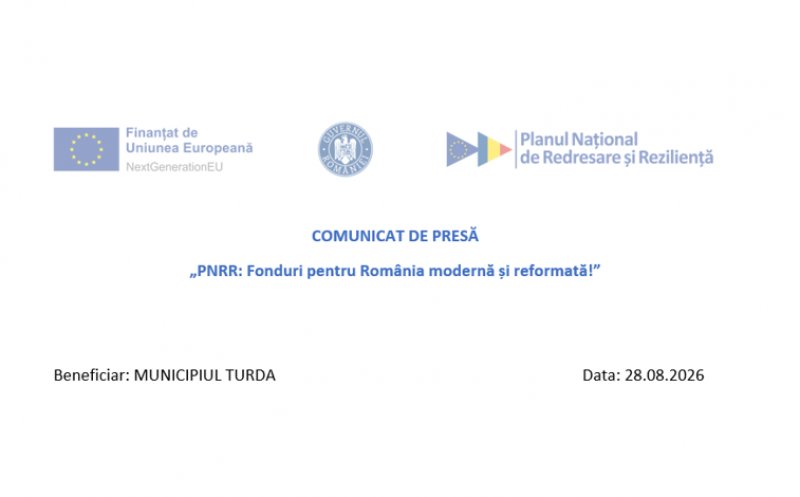 Comunicat de presă: Finalizare activități implementare proiect „Asigurarea infrastructurii pentru transportul verde – ITS/alte infrastructuri TIC la nivelul Municipiului Turda”