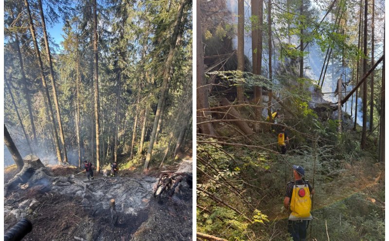 După zile întregi de luptă cu focarele ascunse, ISU Cluj a lichidat incendiul din pădurea de la Doda Pilii