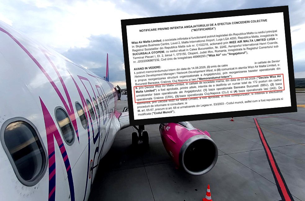 Baza operațională Wizz Air de la Cluj-Napoca, vizată de concedieri colective