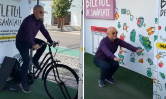 Faci sport, mergi gratis cu autobuzul! Emil Boc a pedalat și a făcut genufexiuni în stația de pe Ferdinand
