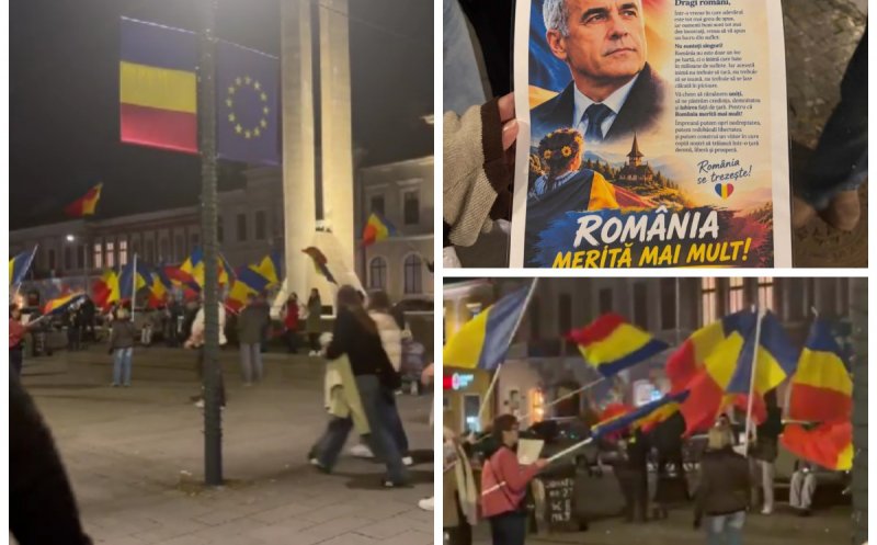 O nouă manifestație pro-Georgescu în centrul Clujului. Zeci de persoane s-au adunat la Monumentul Memorandiștilor